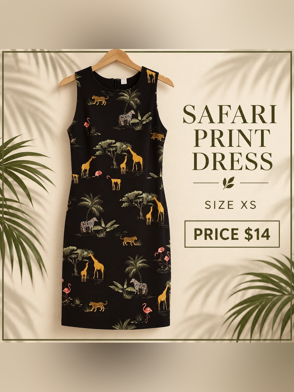 Black Safari Animal Print Sleeveless Shift Dress XS